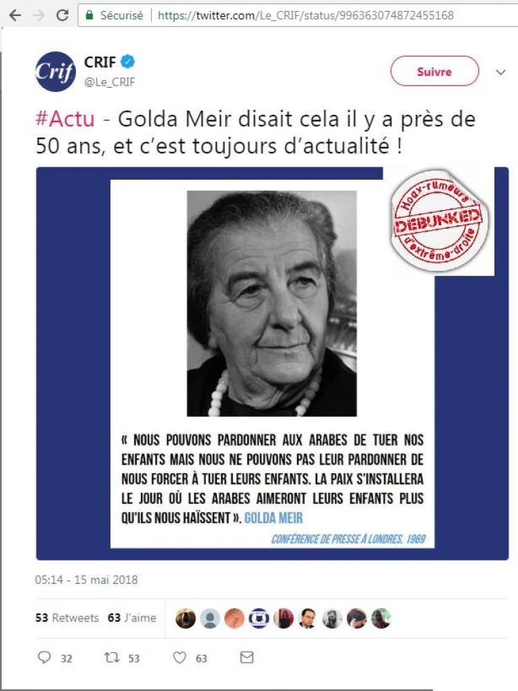 Fausse Citation De Golda Meir Par Le Crif Debunkers